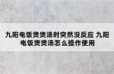 九阳电饭煲煲汤时突然没反应 九阳电饭煲煲汤怎么操作使用